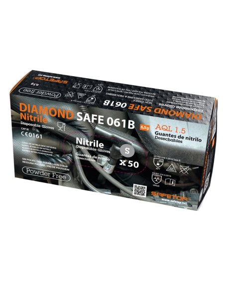 DIAMOND SAFE, כפפת כימיקלים ניטריל שחורה עם מרקם יהלום
