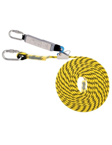 LIGNE DE VIE 20 m, absorbeur+dernier en aluminium+ mousquetons