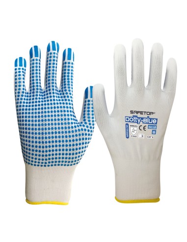 Dotty-Blue, guanto 13G di nylon con pois in PVC