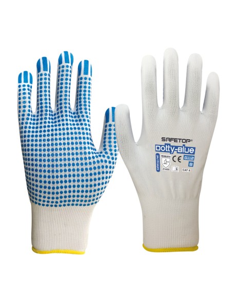 Dotty-Blue, luva 13G de nylon com pontas de PVC
