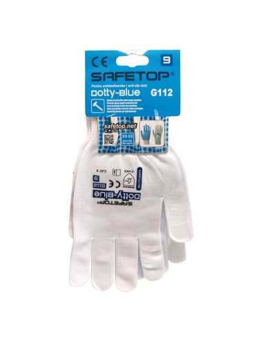 Dotty-Blue, handskar 13G i nylon med PVC-prickar