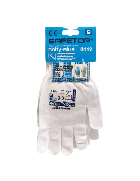 Dotty-Blue, guanto 13G di nylon con pois in PVC