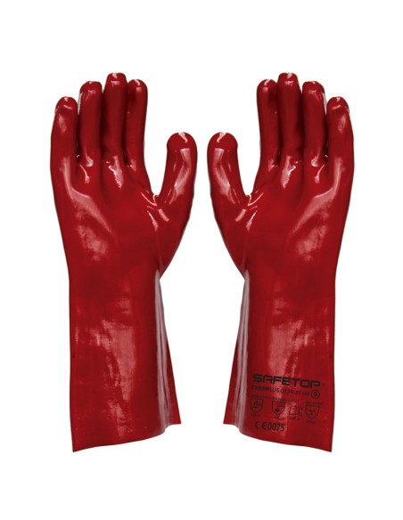 CHEMPLUS, Guante de PVC rojo para químicos largo 27 cm