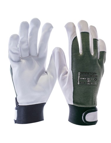 ENTRIMO, Leather - Cotton Glove Green Velcro Closure