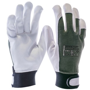 ENTRIMO, Luva couro - algodão verde fecho velcro
