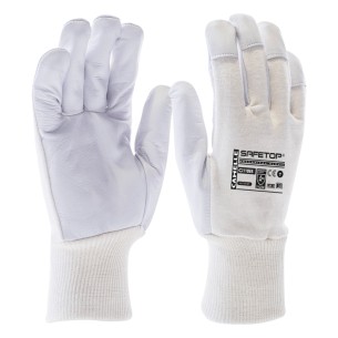 CAMELLE, Guanto pelle - cotone bianco, chiusura elastica
