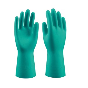 CHEMICAL GREEN, Green chemical nitrile glove flocked L33 cm