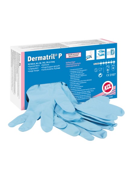 DERMATRIL, Luvas Nitrilo 29cm EN388 EN374-JKLOPT Azul