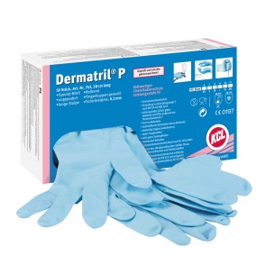 DERMATRIL, Gants en Nitrile 29cm EN388 EN374-JKLOPT Bleu