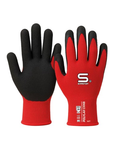 POLYLAX, Guanto supporto Poliestere Rosso, Lattice microrugoso, dorso aerato
