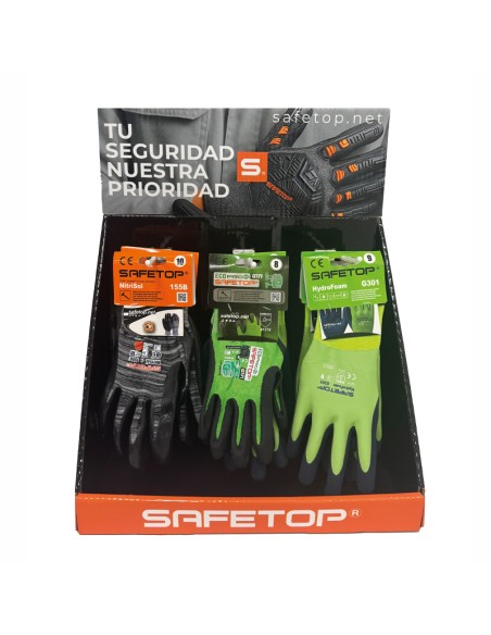 Counter display for gloves with three hooks, 380x180x365 - 300 g gloss laminated