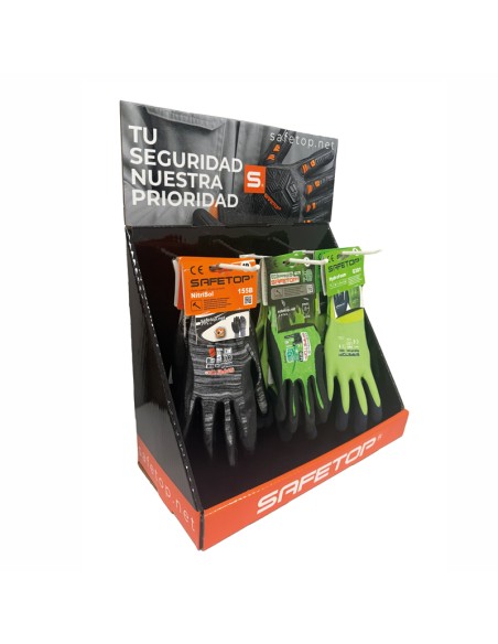 Counter display for gloves with three hooks, 380x180x365 - 300 g gloss laminated
