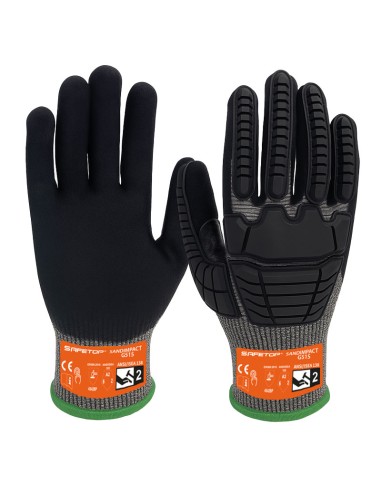 SANDIMPACT, anti-chocks handske, skärbeständig A2-B, HPPE Nylon foder, Sandy Nitril, pekskärm
