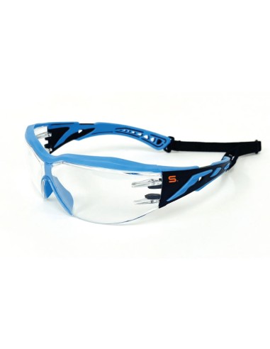 PRISTINA-N, Clear PC Safety Glasses FTKN bi-Component Frame, Blue/Black Metal-free, with Wide Strap