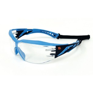 PRISTINA-N, Clear PC Safety Glasses FTKN bi-Component Frame, Blue/Black Metal-free, with Wide Strap