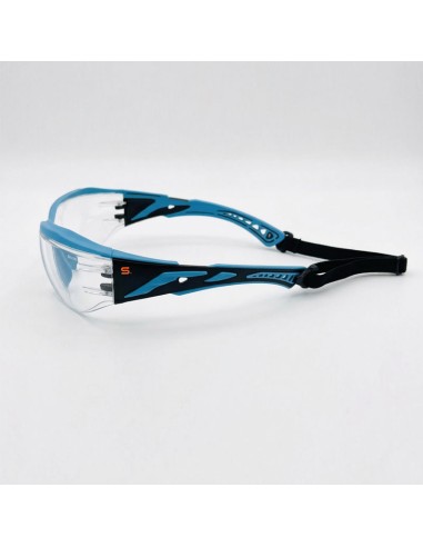 PRISTINA-N, Clear PC Safety Glasses FTKN bi-Component Frame, Blue/Black Metal-free, with Wide Strap