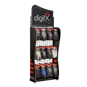 DIGITX GLOVES DISPLAY STAND, floor model with 12 hooks 1600x600x300 2