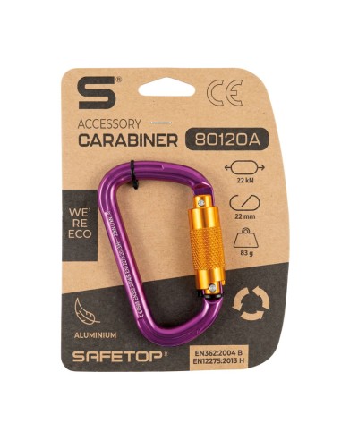 3/4 turn carabiner, made of extra-light aluminium with a 22 mm gate opening