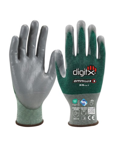 OMNILUX, Luva 24g Corte D, suporte Lycra, palma PU, Touchscreen, Sanitized.