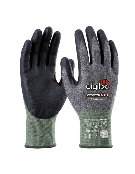 NITQROLUX-D, gant 18g support vert, paume nitrile + renfort, niveau coupe D