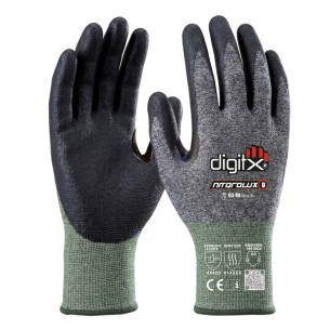 NITQROLUX-D, gant 18g support vert, paume nitrile + renfort, niveau coupe D