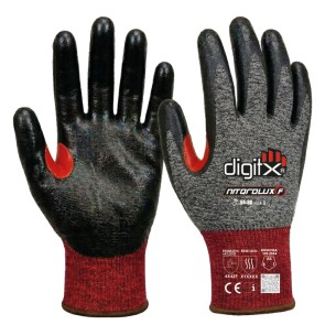 NITQROLUX-F, gant 18g support Rouge, paume Nitrile + renfort, niveau coupure F