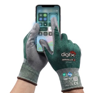 OMNILUX, Guanto 24g Taglio D, supporto Lycra, palmo PU, Touchscreen, Sanitized. 2