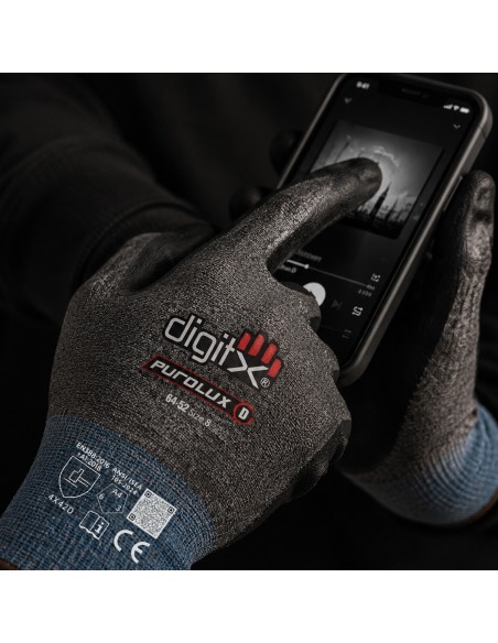 PUROLUX-D, Guanto 18g Taglio D, palmo Poliuretano con rinforzo