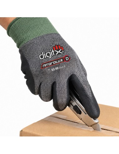 NITQROLUX-D, gant 18g support vert, paume nitrile + renfort, niveau coupe D