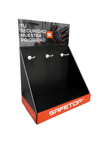 Counter display for gloves with three hooks, 380x180x365 - 300 g gloss laminated