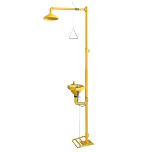 EYE SHOWER, yellow pedestal with basin and pedal