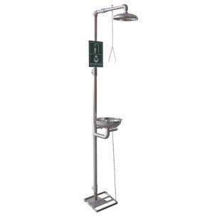 DOUCHE POUR YEUX INOX, inox sur pied avec vasque et pédale