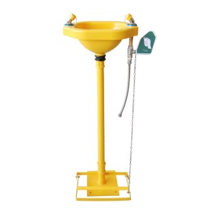 LAVAGE DES YEUX À PÉDALE, jaune avec bouton-poussoir et pédale