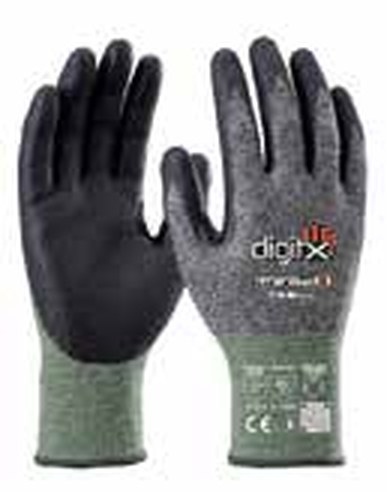 Guante anticorte DigitX 63-80 Nitqrolux-D, forro gris verdoso de galga 18 con recubrimiento de nitrilo negro