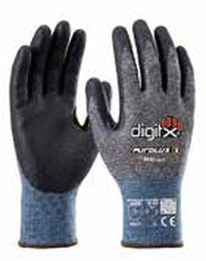 Guante anticorte DigitX 64-52 Purolux-D, forro azul de galga 18 con recubrimiento de PU negro en palma y dedos