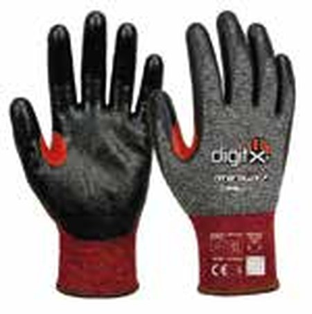 Guante anticorte DigitX 64-80 Nitqrolux-F, puño rojo de galga 18 con recubrimiento de nitrilo negro
