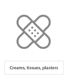 creams, tissues and plasters